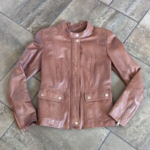 Danier Leather Brown Tailored Moto Jacket Chic Biker Luxurious Size XXS Petite